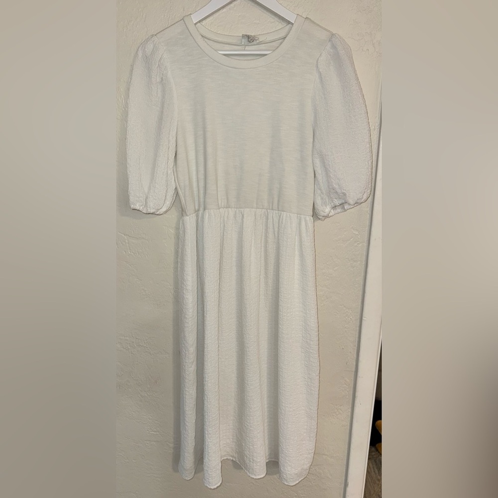 Anthropologie dRA Midi Puff Sleeve Dress Mixed Media Cottagecore Bridal Prairie